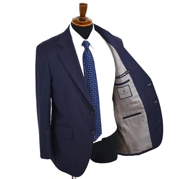 五大陸 英国製 ドーメル生地 2つボタン シングルスーツ M A6 ダークネイビー ストライプ SR-GR-IM-0134 夏物 春夏 薄手 gotairiku 6XD001 | gotairiku | 01