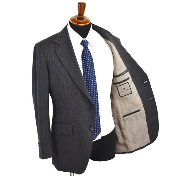 五大陸 英国製 ドーメル130's生地 2つボタン シングルスーツ M A6 ダークグレー ストライプ SR-GR-IW-0261 合物 春秋 gotairiku 6XD003 | gotairiku | 01