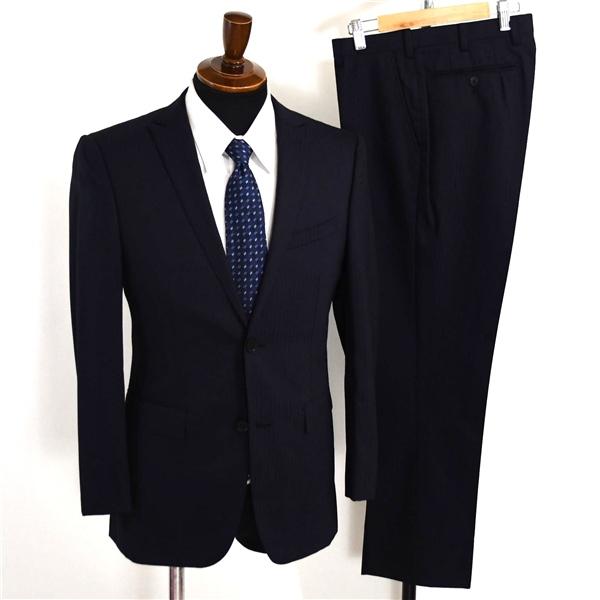 美品 バーバリー ブラックレーベル 2つボタン シングルスーツ S Y4 ダークネイビー ストライプ ノータック D1H23-107-29 春夏 6XD030 | BURBERRY BLACK LABEL