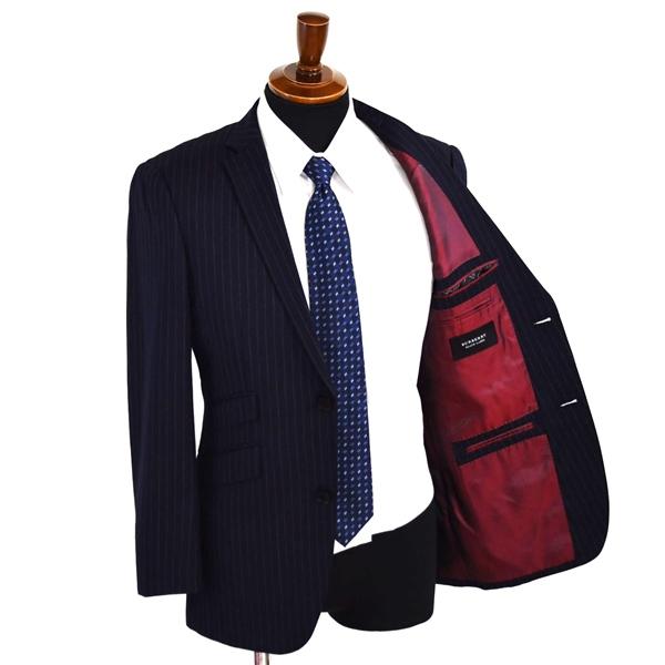 美品 バーバリー ブラックレーベル 2つボタン シングルスーツ S Y4 ダークネイビー ストライプ ノータック D1H72-209-29 春秋 6XD032 | BURBERRY BLACK LABEL | 01