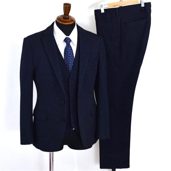 美品 JOSEPH HOMME 3ピース 2つボタン シングルスーツ M A5 ダークネイビー 千鳥格子 ノータック 631-5-CCP-JH-CW-0303 6XD044 | JOSEPH HOMME