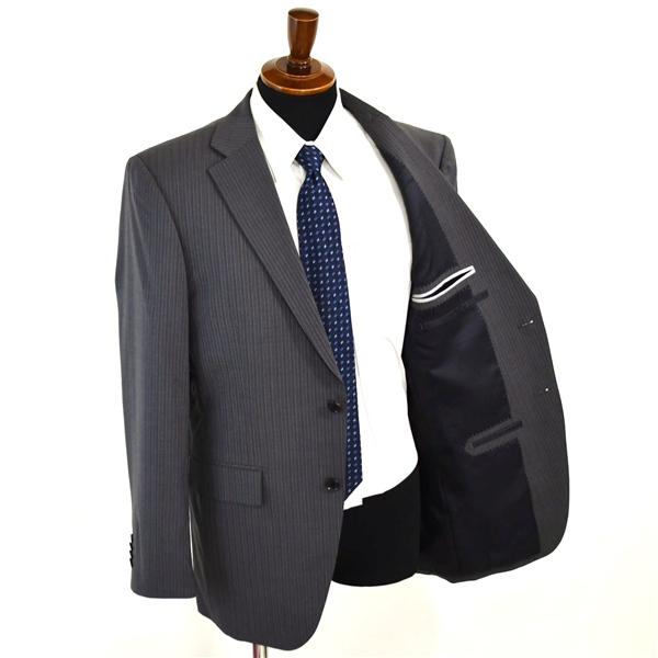 新品同様 未使用品 TOPVALU 2パンツ 2つボタン シングルスーツ L AB6 ダークグレー ストライプ 開き見せ TV49D052-1 夏物 春夏 6XD056 | ブランド登録なし | 01