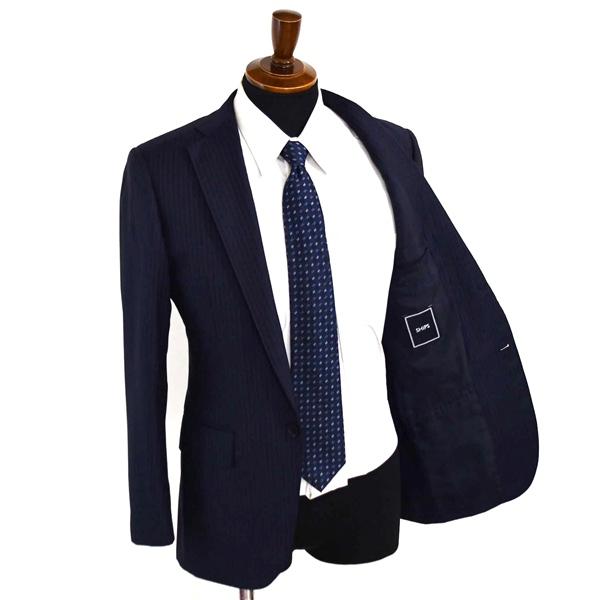 SHIPS 伊製 ロロピアーナ 130's生地 2つボタン シングルスーツ M Y5 ダークネイビー ストライプ ノータック 117-14-0143 合物 春秋  6XD062 | SHIPS | 01