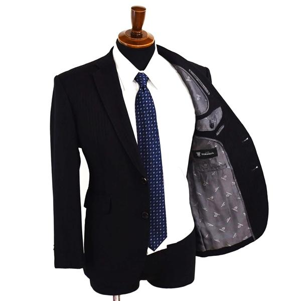 英国製 ドーメル シルク混 カシミヤ混 2つボタン シングルスーツ S A3 ブラック ストライプ ノータック 袖口4つ釦 開き見せ 春秋 6XD064 | DORMEUIL | 01