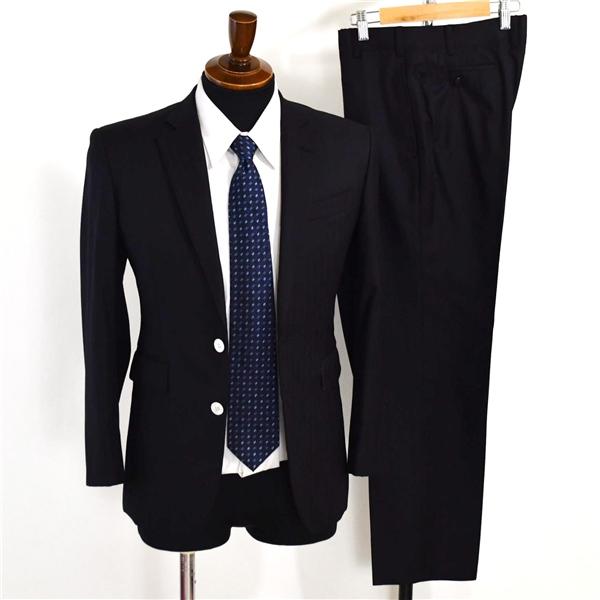 英国製 ドーメル Super120's生地 2つボタン シングルスーツ S YA3 ブラック ストライプ ノータック 袖口4つ釦 本切羽 合物 春秋 6XD065 | DORMEUIL