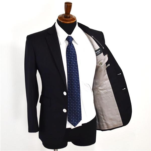 英国製 ドーメル Super120's生地 2つボタン シングルスーツ S YA3 ブラック ストライプ ノータック 袖口4つ釦 本切羽 合物 春秋 6XD065 | DORMEUIL | 01