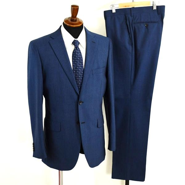 美品 P.S.FA 2つボタン シングルスーツ L Y8 ダークネイビー ストライプ ノータック 袖口4つ釦 開き見せ PC720106-82 夏物 春夏 6XD085 | Perfect Suit FActory