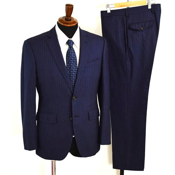 スーツカンパニー 伊製 120's生地 2つボタン シングルスーツ M A5 ダークネイビー ストライプ ノータック 0102241 合物 春秋 6XD096 | SUIT SQUARE