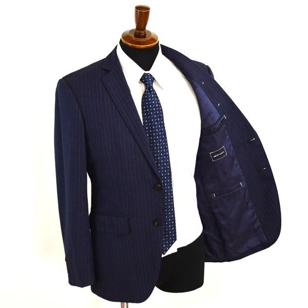 スーツカンパニー 伊製 120's生地 2つボタン シングルスーツ M A5 ダークネイビー ストライプ ノータック 0102241 合物 春秋 6XD096 | SUIT SQUARE | 01