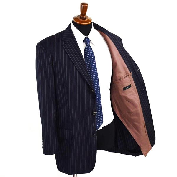 HUGO BOSS Super140's生地 3つボタン シングルスーツ XL AB9 ダークネイビー ストライプ ヒューゴボス 44823/120 夏物 春夏 6XE045 | HUGO BOSS | 01