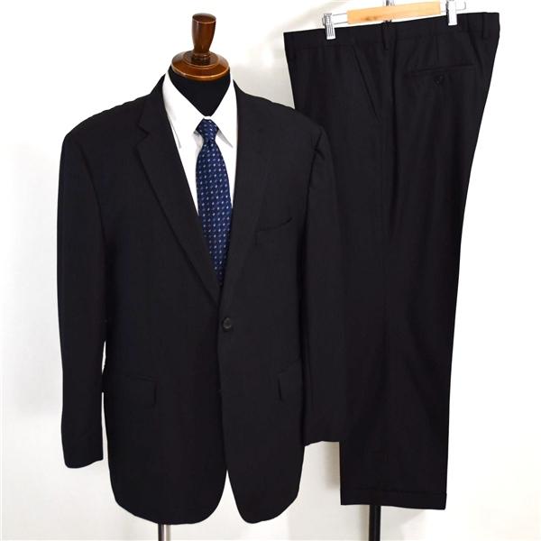 HUGO BOSS Super130's生地 2つボタン シングルスーツ XL AB9 ブラック ストライプ ノータック 46486-080 合物 春秋 6XE046 | HUGO BOSS