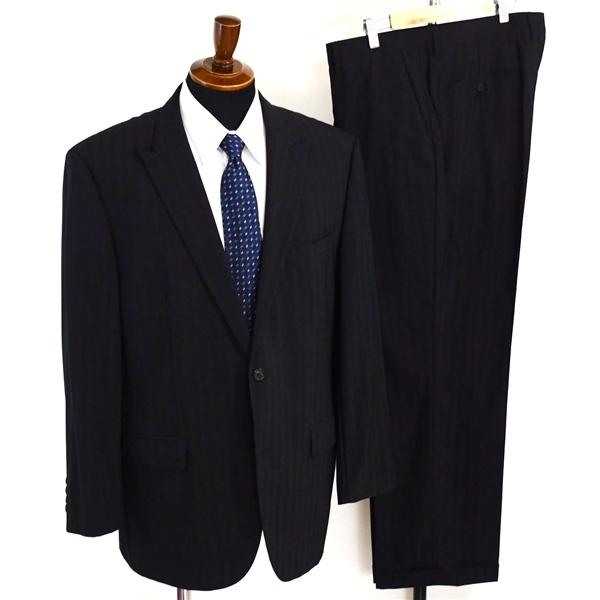 HUGO BOSS 2つボタン シングルスーツ XL AB9 ブラック ストライプ 袖口4つ釦 開き見せ ヒューゴボス 50119639 合物 春秋 6XE047 | HUGO BOSS