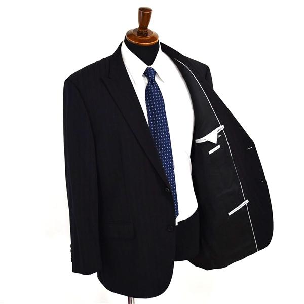 HUGO BOSS 2つボタン シングルスーツ XL AB9 ブラック ストライプ 袖口4つ釦 開き見せ ヒューゴボス 50119639 合物 春秋 6XE047 | HUGO BOSS | 01
