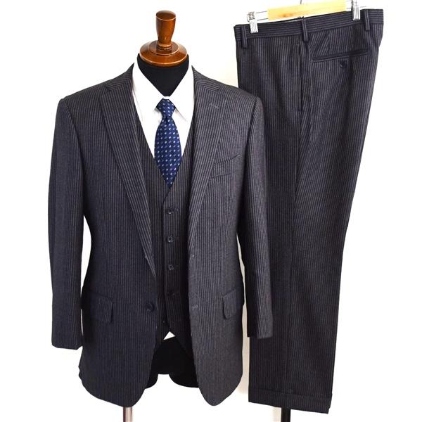 アローズ green label relaxing 3ピース 2つボタン シングルスーツ M YA5 ダークグレー ストライプ ノータック 3121-161-1335 春秋 6XE154 | green label relaxing