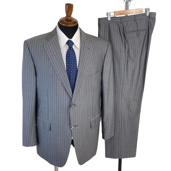 エルメネジルドゼニア 伊製 ゼニア シルク混 2つボタンシングル スーツ A8 XL ダークグレー ストライプ ワンタック 春夏 2512RG 6XF131 | ZEGNA