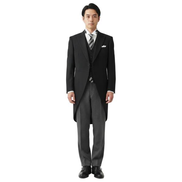 NIKKE FORMAL WEAR 白襟3ピース 拝みボタン モーニングコート A4 S ブラック 無地 ワンタック 春秋冬対応 開き見せ C-OS396 6XG062 | ブランド登録なし | 09