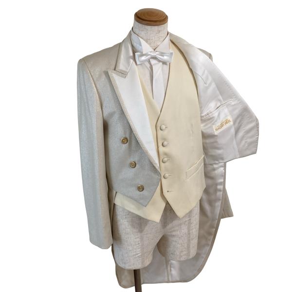 MASSAN BRIDAL 3ピース 6つボタンダブルブレスト テールコート タキシード A8 XL ホワイト 無地 ノータック 春秋冬対応 6XG068 | ブランド登録なし | 01