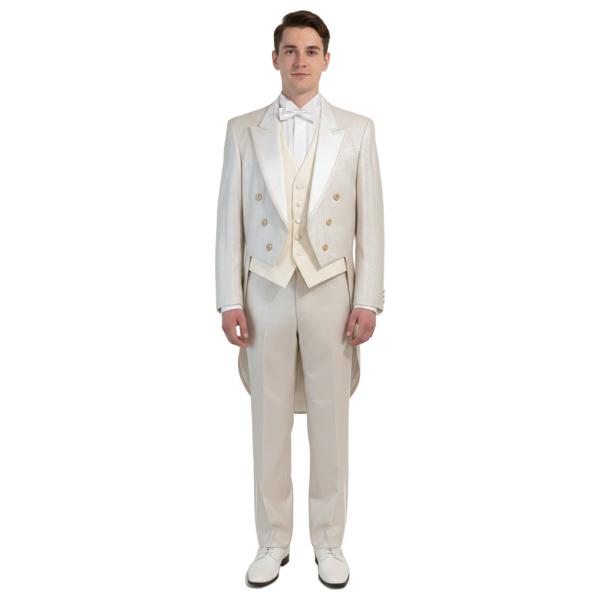 MASSAN BRIDAL 3ピース 6つボタンダブルブレスト テールコート タキシード A8 XL ホワイト 無地 ノータック 春秋冬対応 6XG068 | ブランド登録なし | 08