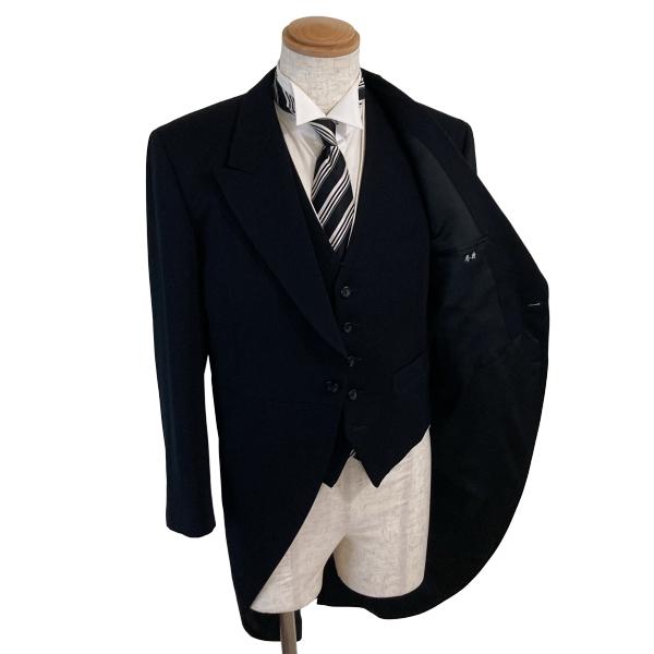 NIKKE FORMAL WEAR 白襟3ピース 拝みボタン モーニングコート AB4 M ブラック 無地 ワンタック 春秋冬対応 開き見せ 100 6XG078 | ブランド登録なし | 01