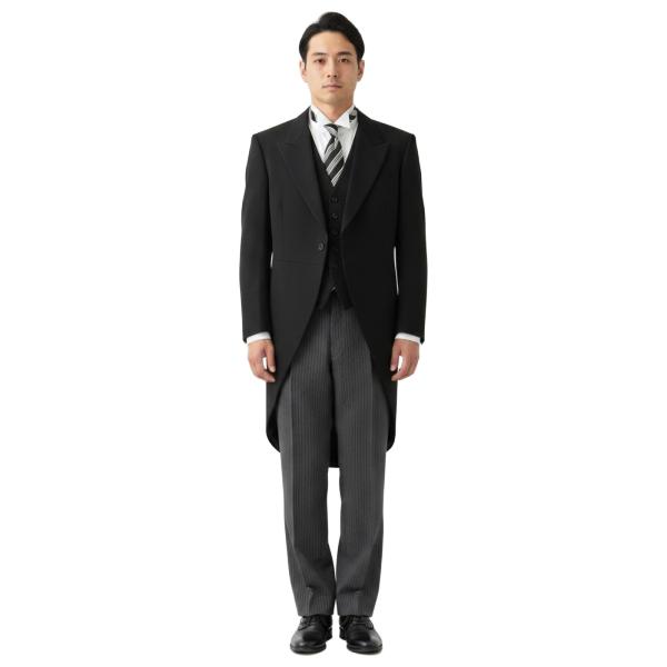 NIKKE FORMAL WEAR 白襟3ピース 拝みボタン モーニングコート AB4 M ブラック 無地 ワンタック 春秋冬対応 開き見せ 100 6XG078 | ブランド登録なし | 09