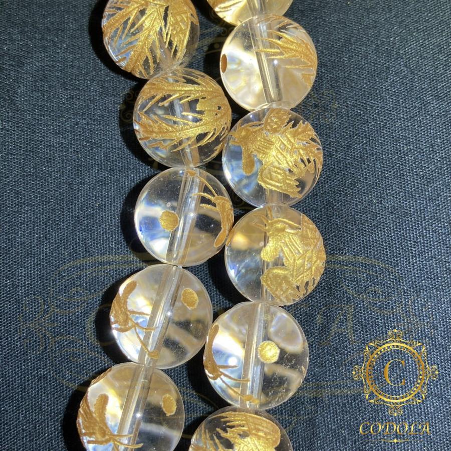 水晶 AAAAAA 朱雀 金彫 彫り物 5粒売り サンスクリット 12mm パワーストーン クオーツ 数珠 ビーズ 天然石 高品質 ...
