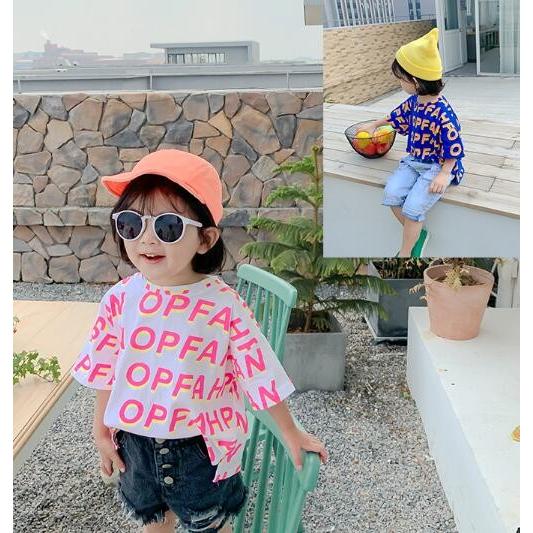 ｔシャツ 半袖 英字ロゴ 総柄 韓国系子供服 キッズ 女の子 男の子 21 春 夏 ワイドシルエット カラフル かわいい ランキング上位のプレゼント