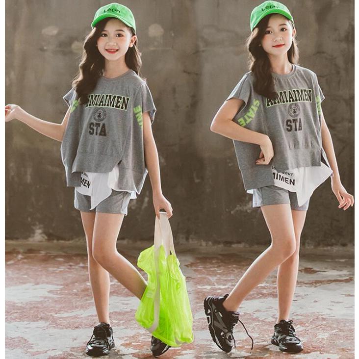 Tシャツ ショートパンツ セットアップ フェイクレイヤード ロゴ