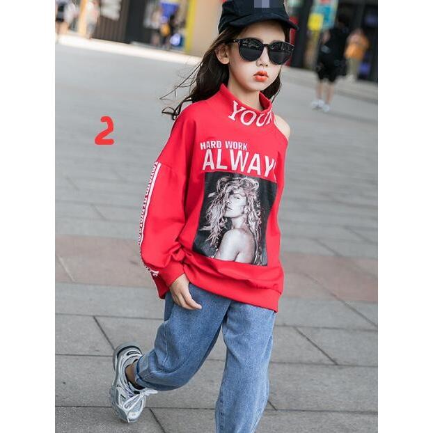 トレーナー スウェット 韓国系子供服 キッズ 女の子 秋 冬 ロゴ ワイドシルエット オフショルダー風 アシメ ガールズフォト ダンス Y521 こども服 Days 通販 Yahoo ショッピング