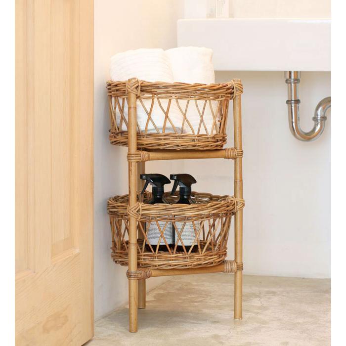 ランドリー 2段バスケット おしゃれ ラタン 収納 ラック バス トイレ