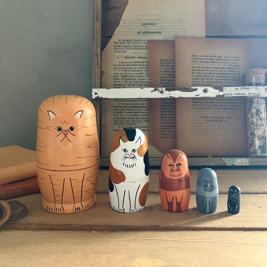 マトリョーシカ 猫 動物 木製 猫置物 玄関置物 猫がいっぱい 天然木
