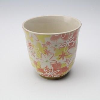 湯呑み ホワイトデー プチギフト 湯飲み ペア 花柄 お花模様 緑 橙 組