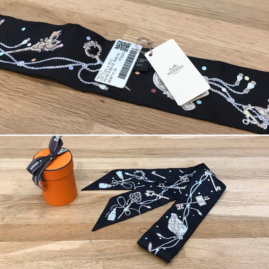 Hermes エルメス ツイリー レクレアポア2本セット ブラック 美品 Hermes エルメス ツイリー レクレアポア2本セット ブラック 美品