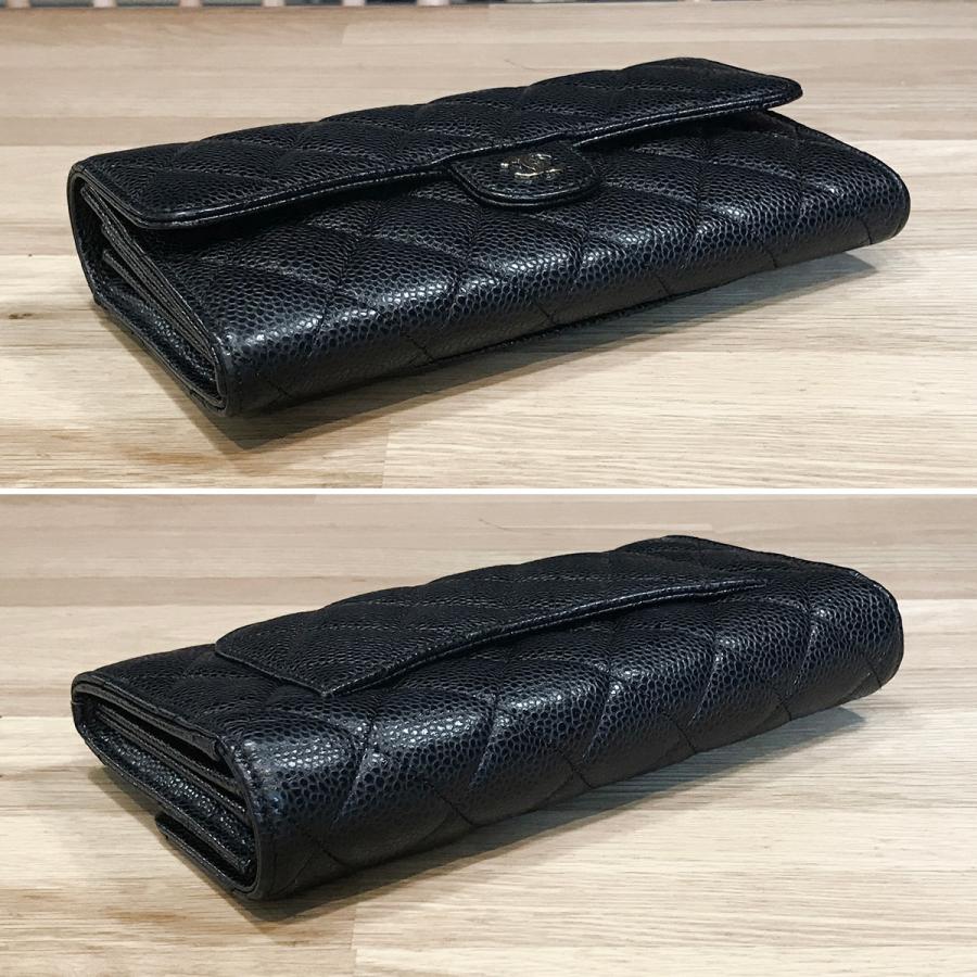 【新品同様】シャネル マトラッセ クラシックロングフラップウォレット グレインドカーフ ブラック AP0241 ファスナー長財布 14389の画像