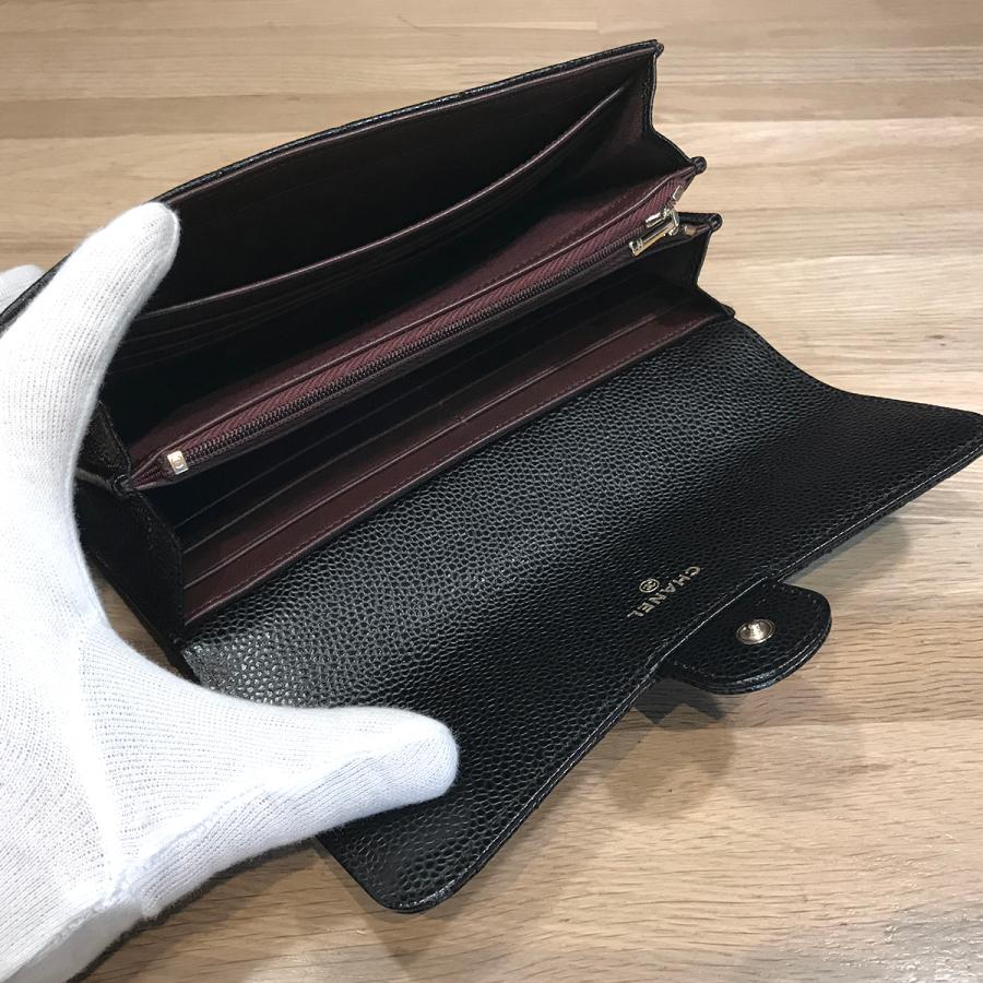 【新品同様】シャネル マトラッセ クラシックロングフラップウォレット グレインドカーフ ブラック AP0241 ファスナー長財布 14389の画像