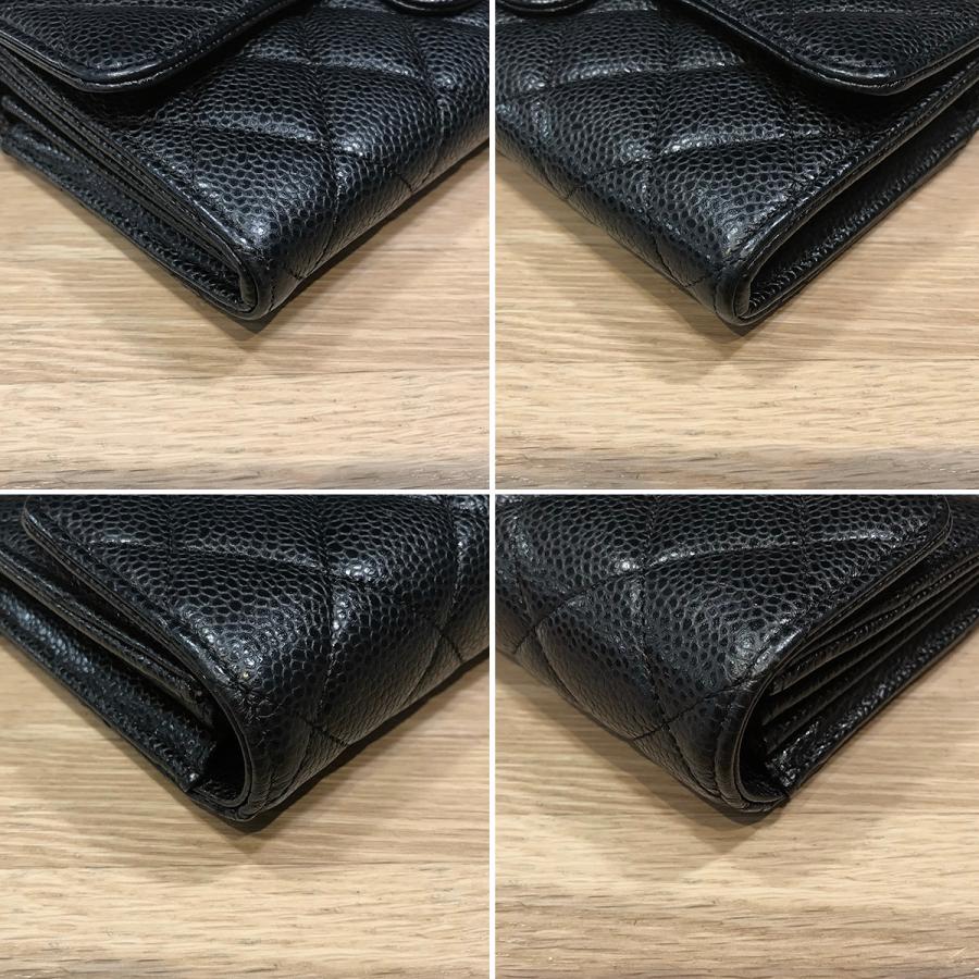 【新品同様】シャネル マトラッセ クラシックロングフラップウォレット グレインドカーフ ブラック AP0241 ファスナー長財布 14389の画像