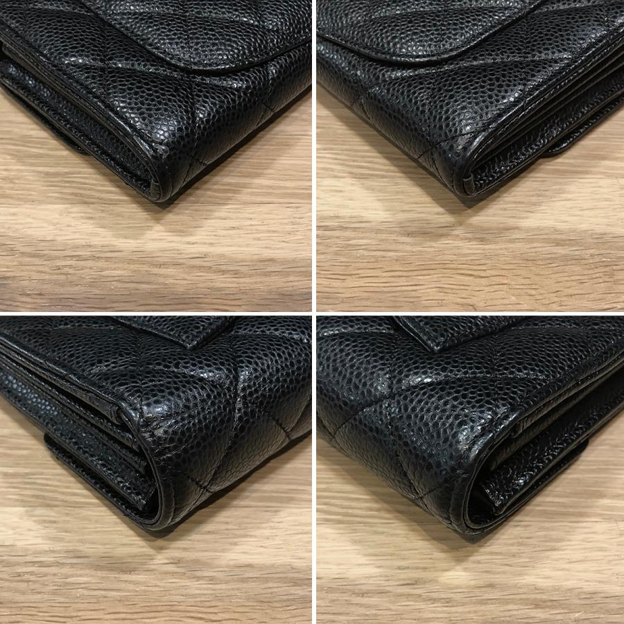 【新品同様】シャネル マトラッセ クラシックロングフラップウォレット グレインドカーフ ブラック AP0241 ファスナー長財布 14389の画像