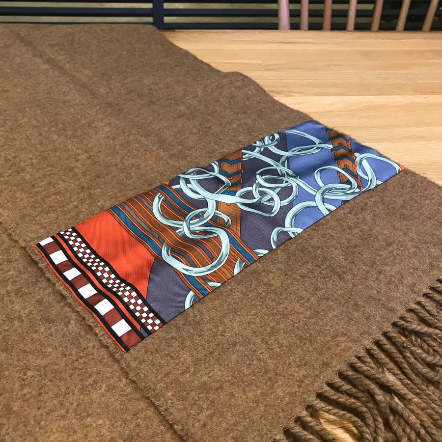 HERMES 【超美品】エルメス シルクパッチ マフラー ノワゼット HERMES 【超美品】エルメス シルクパッチ マフラー ノワゼット