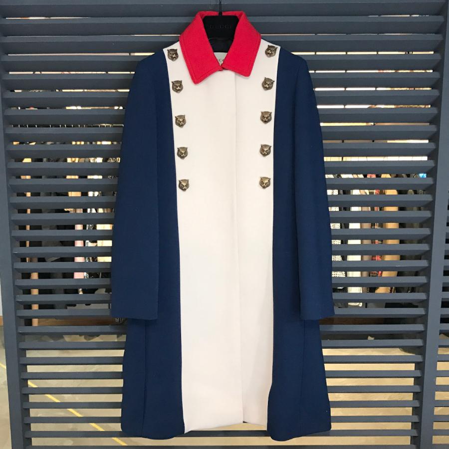 新品同様 グッチ タイガー トリコロール ステンカラー コート 40 ネイビー GUCCI（グッチ） 【新品同様】グッチ タイガー トリコロール ステン