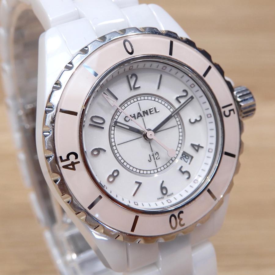 CHANEL（シャネル） 【超美品】シャネル J12 ホワイトセラミック 1200本限定 クオーツ ピンクベゼル H4467 14311 ...
