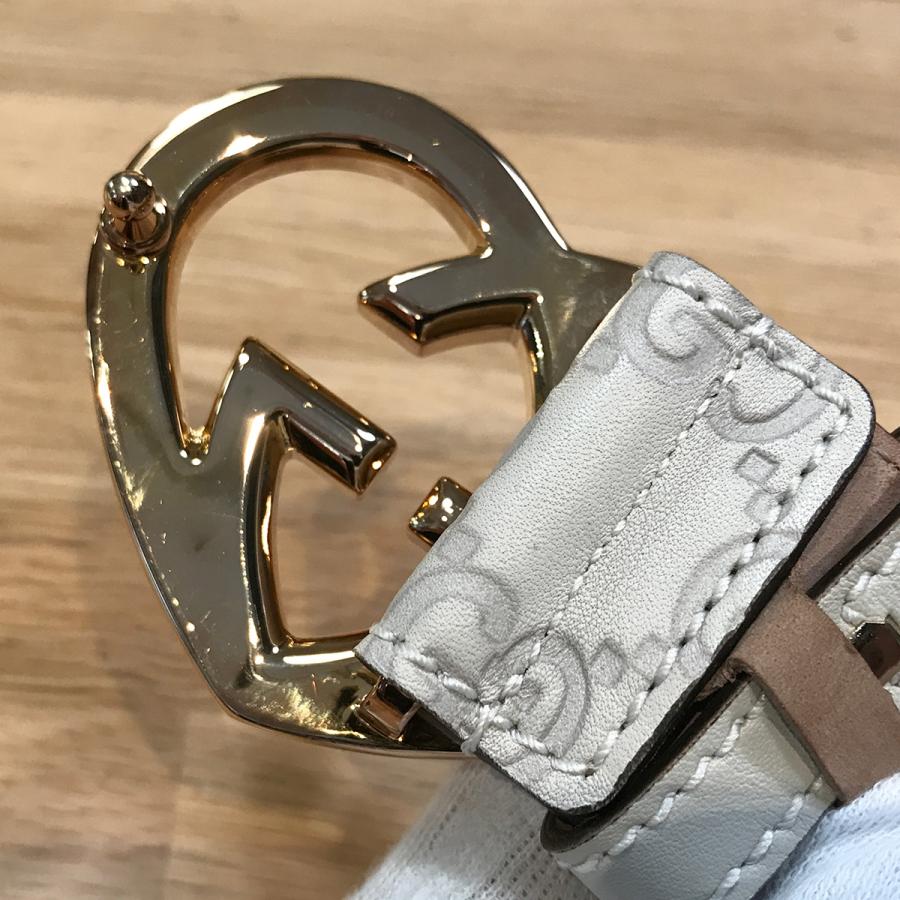 新品同様 グッチ ラブリーハート ベルト グッチシマ アイボリー 80cm 32 GUCCI（グッチ） 【新品同様】グッチ ラブリーハート ベルト