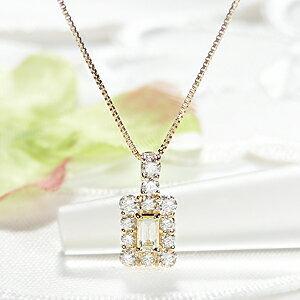 K18YG【0.4ct】バゲット ダイヤモンド ペンダント ネックレス プチ  