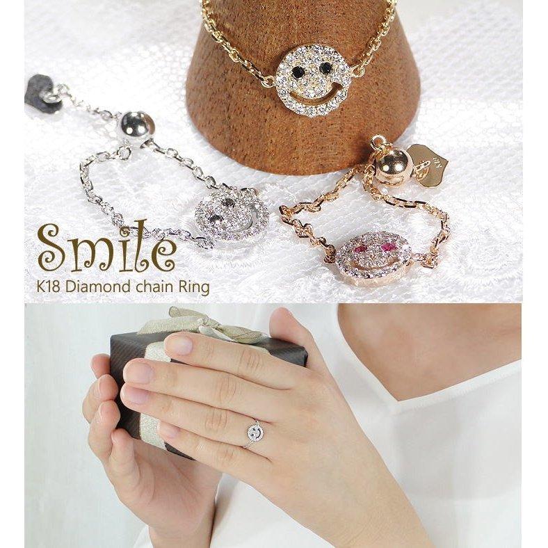 ダイヤモンド パヴェ 指輪 スマイル チェーン リング フリーリング  