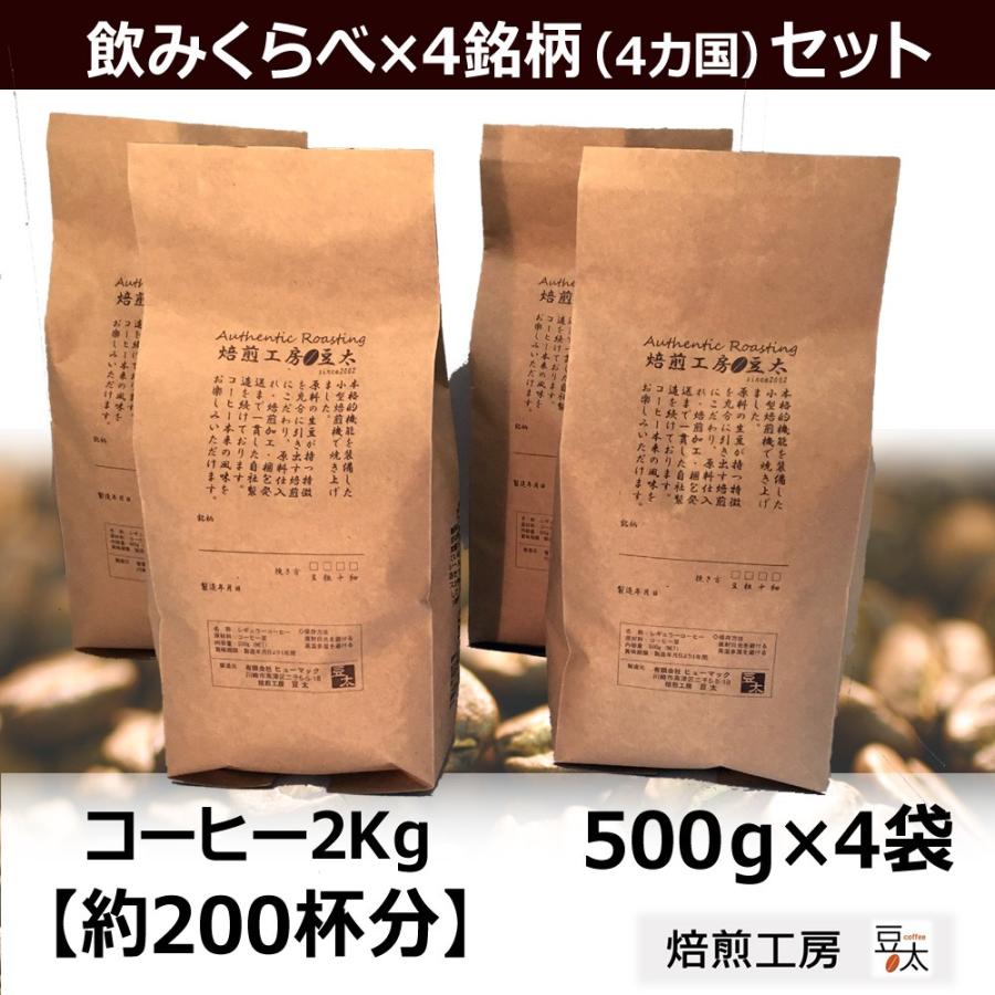 コーヒー豆 2kg 飲み比べセット スタンダードグレード4か国｜coffee