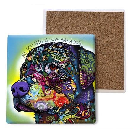【数々のアワードを受賞】 ( sjt07043 ) Rottweiler – All You Need Is Love and A犬のアートワークを吸収性ストーンコースター、4　好評販売中 コースター