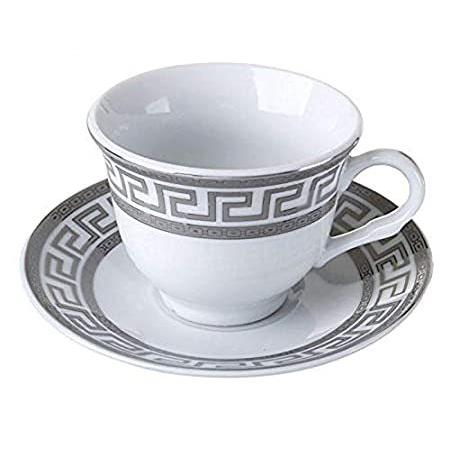 【日本限定モデル】  Cup Tea Key' Greek 'Silver 12-Pc. Porcelain Euro Coffee C　好評販売中 Bone Premium Set, ティーカップ、ソーサー