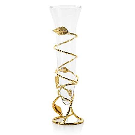 【新作入荷!!】  クリアガラス花瓶 高さ16インチ好評販売中 ゴールドリーフデザインベース 花瓶、花器