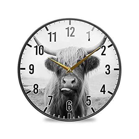 【同梱不可】 9.5 Blueangle Inch Non-Ticki好評販売中 Silent Clock, Wall Cow Highland Scottish Funny 掛け時計、壁掛け時計