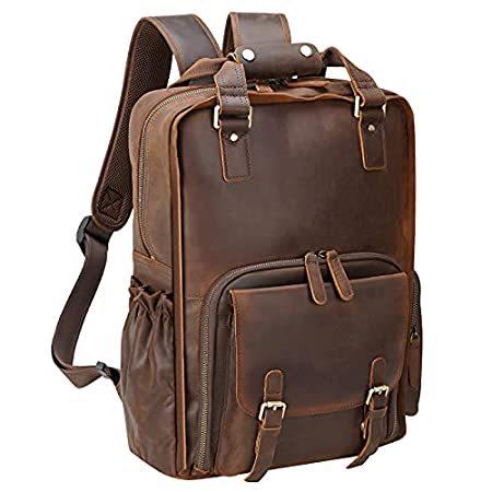 本格派ま！ Polare Large Vintage Full Grain Italian Leather Backpack 15.6 Inch Laptop B好評販売中 その他PCサプライ、アクセサリー