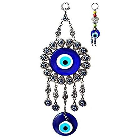 キーチェーン付き 壁掛けオーナメント ダブルブルー邪眼 トルコナザールビーズ お守り好評販売中 壁装飾 ホームプロテクション レリーフ アート 激安大特価 Bmo Hu