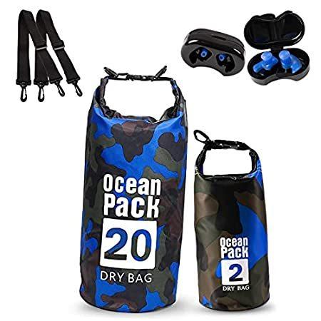 当店の記念日 2L+20L 2サイズ 防水バッグセット Diloco ドライバッグ (迷彩ブルー)好評販売中 キャンプ/水泳/ボート/カヤック用 耳栓付き フィッシングバッグ